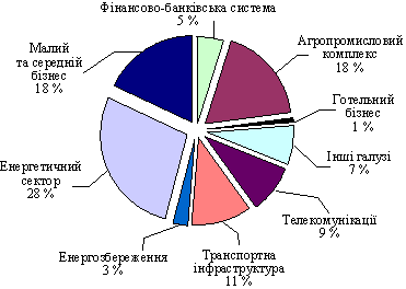 Галузева структура проектного портфеля ЄБРР в Україні на початок 2001 р.