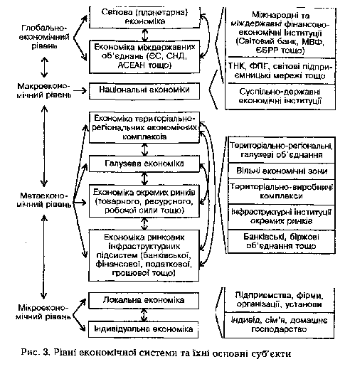 рівні економічної системи та їх основні суб'єкти